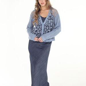 Women's Blue Crochet Cardigan